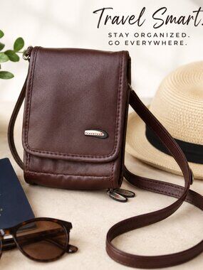 Travelon Burgandy Crossbody Travel Organizer Bag Wallet Purse
